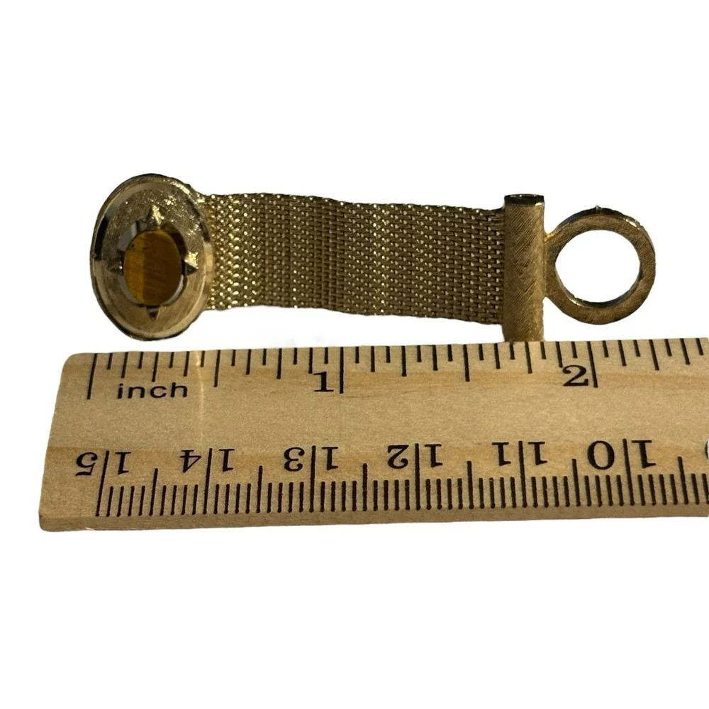 Dante Tiger's Eye Wrap Around‎ Mesh Cufflinks Brown Stone Gold Tone Vintage Oval